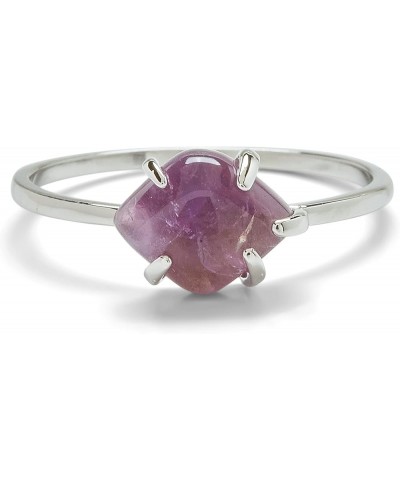 Rose Gold or Silver-Plated Crystal Cove Ring w/Rose Quartz or Amethyst - Brass Base, Gemstone Charm, Rhodium - Size 5-9 Silve...