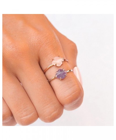 Rose Gold or Silver-Plated Crystal Cove Ring w/Rose Quartz or Amethyst - Brass Base, Gemstone Charm, Rhodium - Size 5-9 Silve...