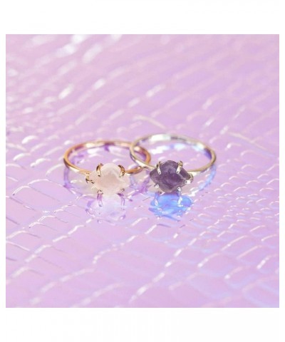 Rose Gold or Silver-Plated Crystal Cove Ring w/Rose Quartz or Amethyst - Brass Base, Gemstone Charm, Rhodium - Size 5-9 Silve...