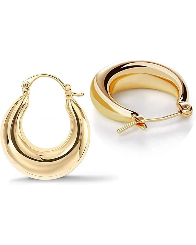 Chunky Gold Hoop Earrings for Women，Lightweight Hollow Open Hoops with 18K Real Gold Plated Tear Drop Earrings,Hypoallergenic...