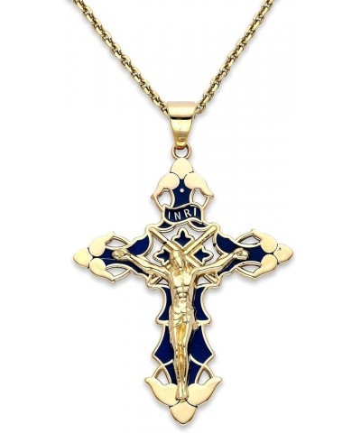 Cross Pendant Necklace in Solid 14k Gold, Blue Enamel, Made in America 20" Necklace Yellow Gold $205.70 Necklaces