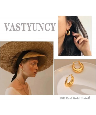 Chunky Gold Hoop Earrings for Women，Lightweight Hollow Open Hoops with 18K Real Gold Plated Tear Drop Earrings,Hypoallergenic...