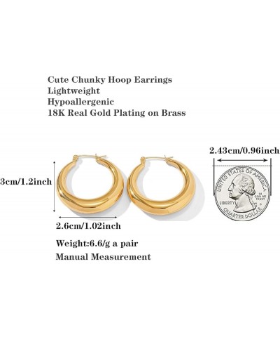 Chunky Gold Hoop Earrings for Women，Lightweight Hollow Open Hoops with 18K Real Gold Plated Tear Drop Earrings,Hypoallergenic...