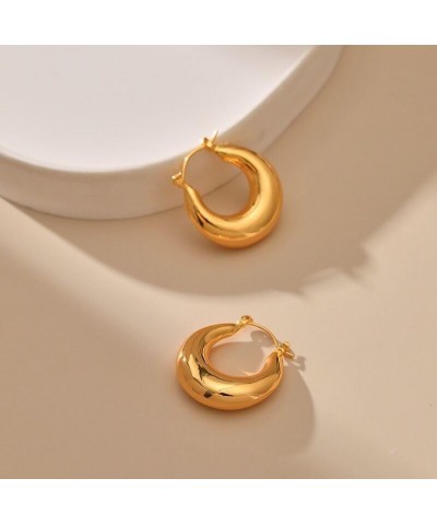 Chunky Gold Hoop Earrings for Women，Lightweight Hollow Open Hoops with 18K Real Gold Plated Tear Drop Earrings,Hypoallergenic...