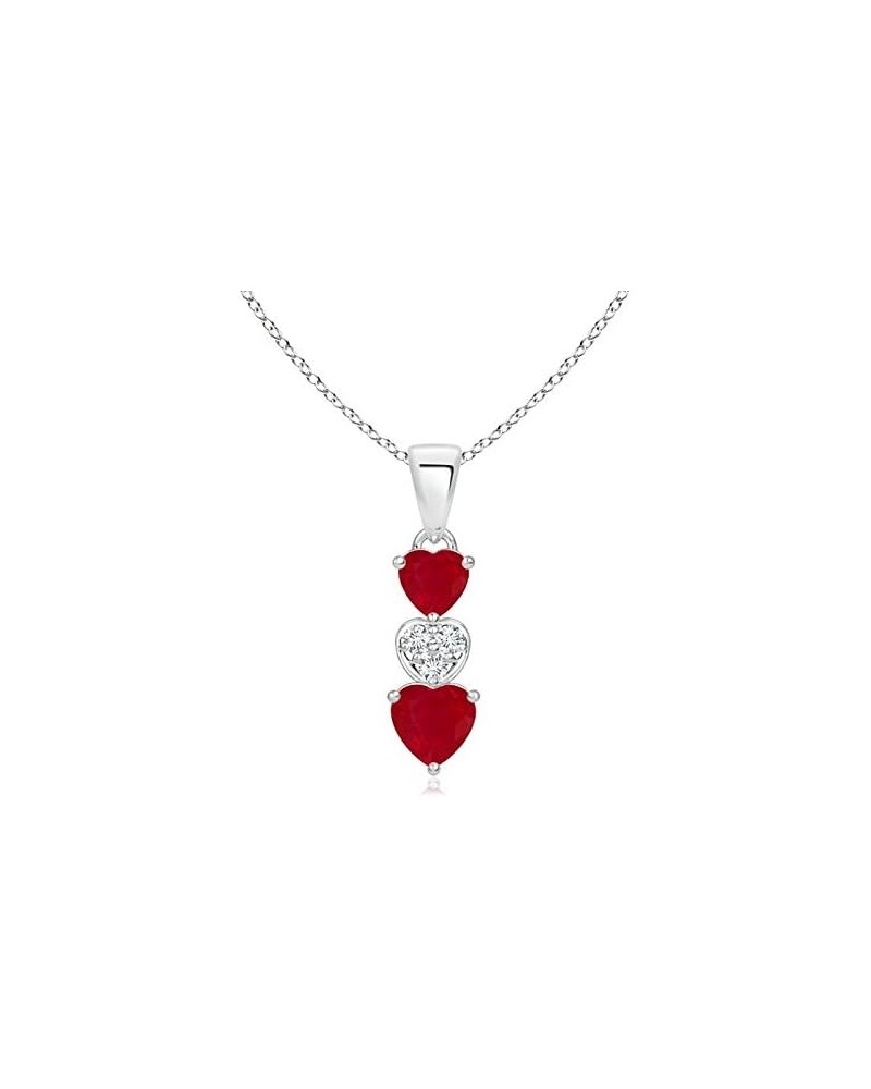 Natural Ruby Triple Heart Pendant Necklace with Diamond for Women, Girls in Sterling Silver/14K Solid Gold/Platinum 950 with ...