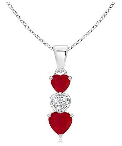 Natural Ruby Triple Heart Pendant Necklace with Diamond for Women, Girls in Sterling Silver/14K Solid Gold/Platinum 950 with ...