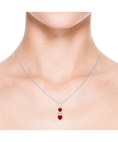 Natural Ruby Triple Heart Pendant Necklace with Diamond for Women, Girls in Sterling Silver/14K Solid Gold/Platinum 950 with ...