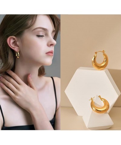 Chunky Gold Hoop Earrings for Women，Lightweight Hollow Open Hoops with 18K Real Gold Plated Tear Drop Earrings,Hypoallergenic...