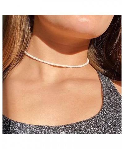 Boho Beaded Choker Necklace Short Necklaces Summer Necklaces Jewelry for Women and Girls White $6.58 Necklaces