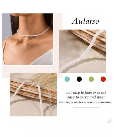 Boho Beaded Choker Necklace Short Necklaces Summer Necklaces Jewelry for Women and Girls White $6.58 Necklaces