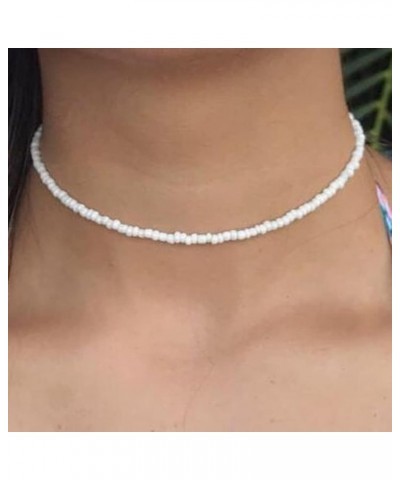 Boho Beaded Choker Necklace Short Necklaces Summer Necklaces Jewelry for Women and Girls White $6.58 Necklaces