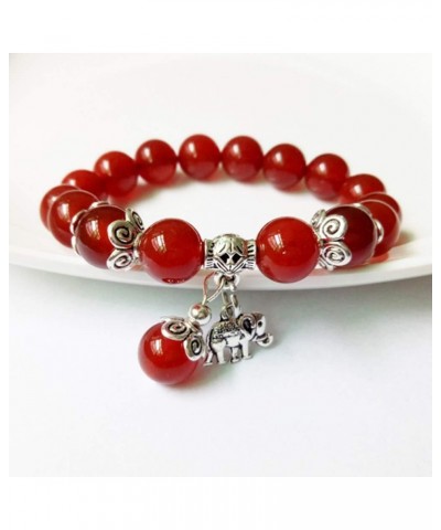 Womens Lucky Elephant Bracelet Healing Natural Aquamarine Crystal Agate Beads Bracelet,10MM Red Agate $8.20 Bracelets