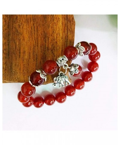 Womens Lucky Elephant Bracelet Healing Natural Aquamarine Crystal Agate Beads Bracelet,10MM Red Agate $8.20 Bracelets