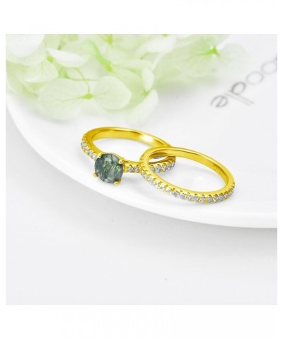 Sterling Silver/10k/14k/18k Natural Moss Agate Ring Green Moss Agate Engagement Ring Women Unique Green Stone Wedding Ring Se...