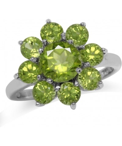 Natural Gemstone White Gold Plated 925 Sterling Silver Flower Cluster Ring Jewelry for Women Natural Green Peridot 11 $14.30 ...