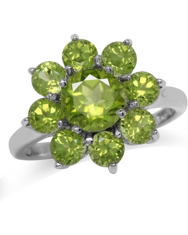 Natural Gemstone White Gold Plated 925 Sterling Silver Flower Cluster Ring Jewelry for Women Natural Green Peridot 11 $14.30 ...