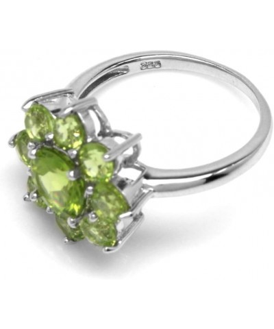 Natural Gemstone White Gold Plated 925 Sterling Silver Flower Cluster Ring Jewelry for Women Natural Green Peridot 11 $14.30 ...