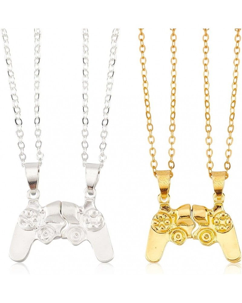 4 Pcs 2 Colors Game Controller Necklaces Magnetic Matching Pendant Necklaces Alloy Recreation Console Handle Necklace Golden ...