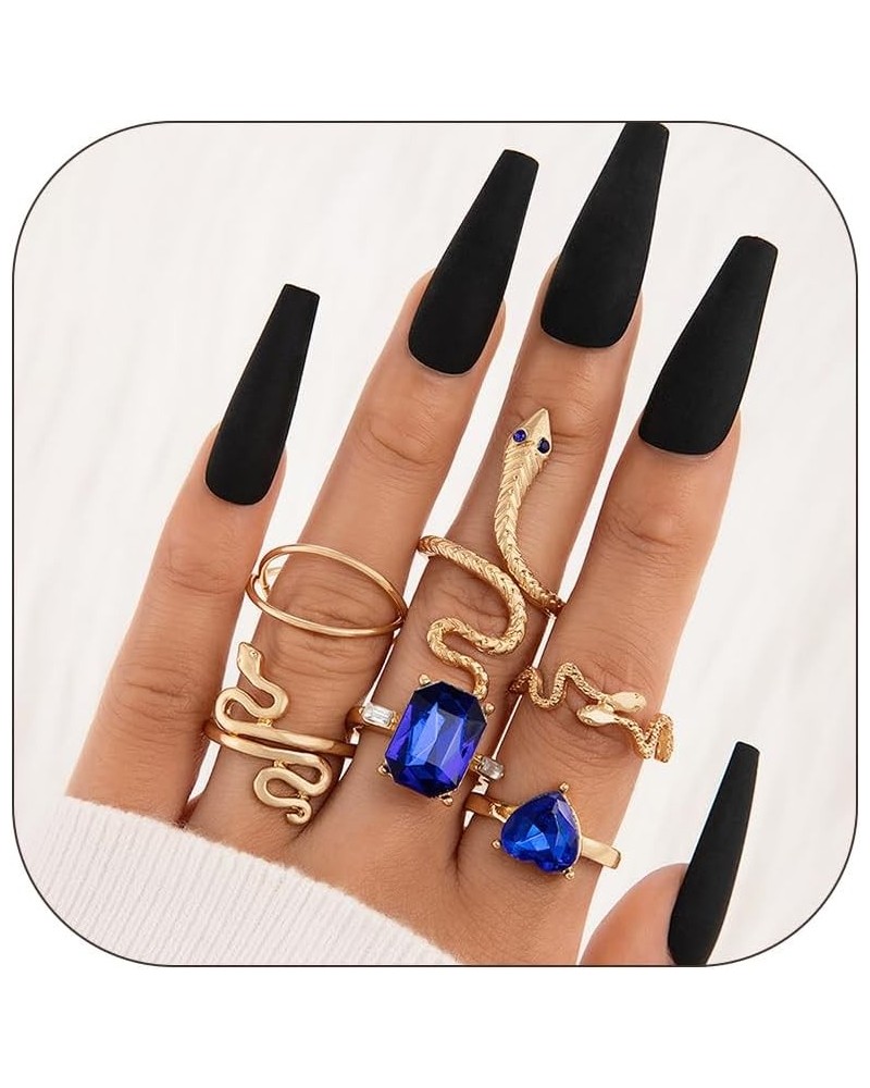 9-15PCS Knuckle Stacking Rings Set for Teen Girls Gifts Crystal Rhinestone Finger Statement Ring Sets Vintage Snake Knot Mid ...