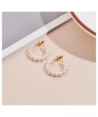 Pearl Earrings For Women Hypoallergenic Earring Small Pearl Hoop Earrings Ivory Pearl Hoops Fashion Cute Earrings Light Weigh...