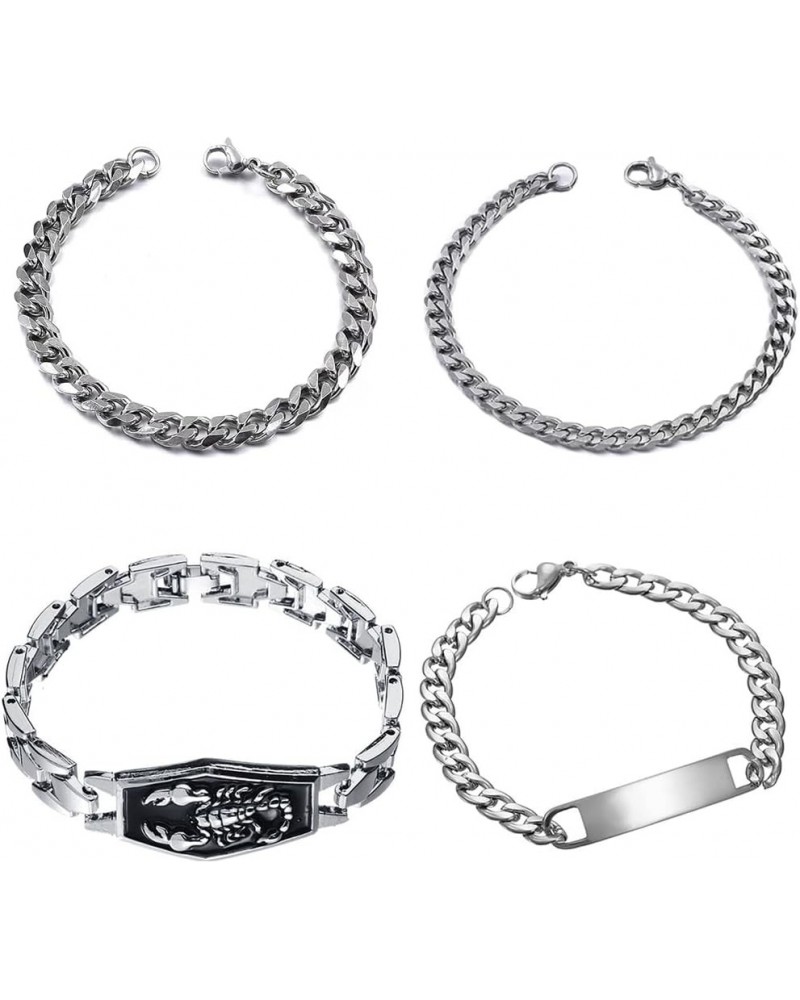 3/4PCS Chain Bracelet for Men Women - Sturdy Stainless Steel Curb Width Cuban Link Chain Bracelet Set for Men Women -Send one...