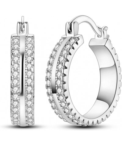 925 Sterling Silver Hoop Earrings for Women Girls Cute Huggie Earrings 5A Cubic Zirconia Two Row CZ $10.63 Earrings