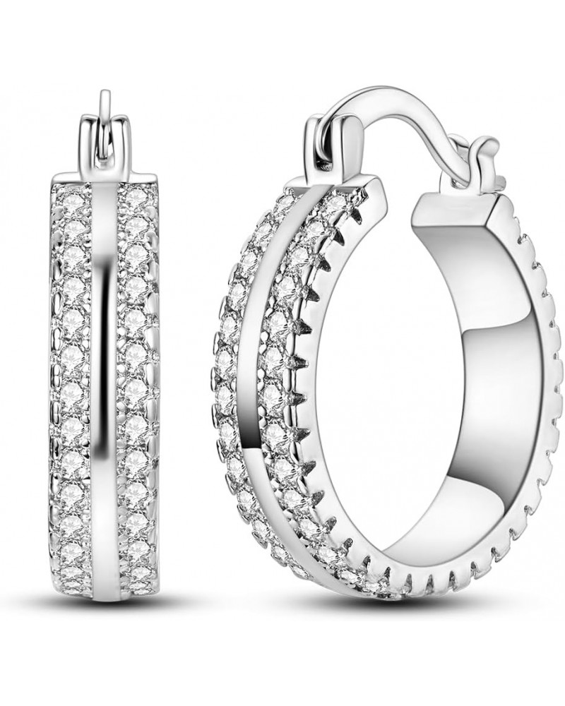 925 Sterling Silver Hoop Earrings for Women Girls Cute Huggie Earrings 5A Cubic Zirconia Two Row CZ $10.63 Earrings