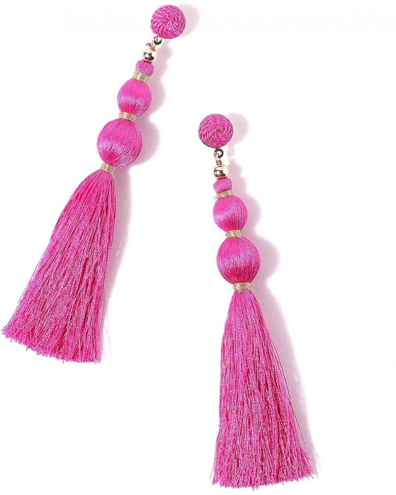 Rizir Fashion Silky Tassel Fringe Earrings for Women, Colorful Bohemian Dangly Earrings, Set of 2 Dark Pink $5.02 Earrings