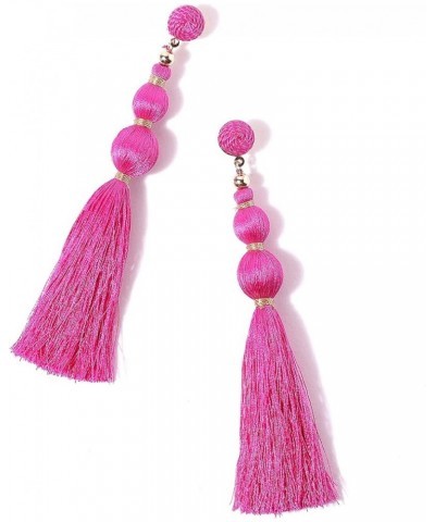 Rizir Fashion Silky Tassel Fringe Earrings for Women, Colorful Bohemian Dangly Earrings, Set of 2 Dark Pink $5.02 Earrings