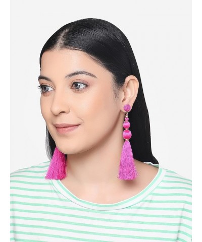 Rizir Fashion Silky Tassel Fringe Earrings for Women, Colorful Bohemian Dangly Earrings, Set of 2 Dark Pink $5.02 Earrings