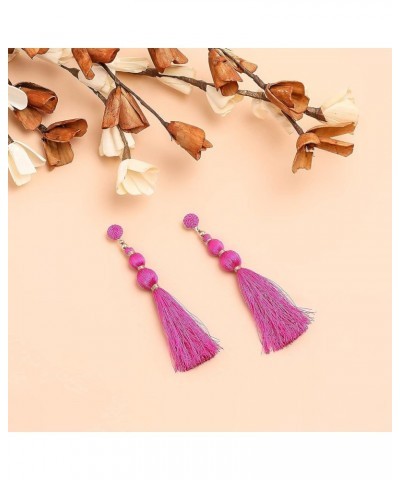 Rizir Fashion Silky Tassel Fringe Earrings for Women, Colorful Bohemian Dangly Earrings, Set of 2 Dark Pink $5.02 Earrings