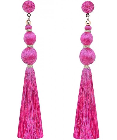 Rizir Fashion Silky Tassel Fringe Earrings for Women, Colorful Bohemian Dangly Earrings, Set of 2 Dark Pink $5.02 Earrings