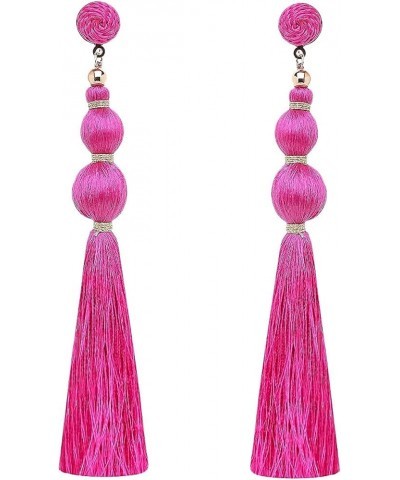 Rizir Fashion Silky Tassel Fringe Earrings for Women, Colorful Bohemian Dangly Earrings, Set of 2 Dark Pink $5.02 Earrings