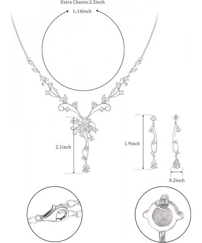 Bridal Round Cubic Zirconia Jewelry Set for Woman, Waterdrop Leaf Party Necklace Earrings Set for Bride Bridesmaid 1. Flower_...