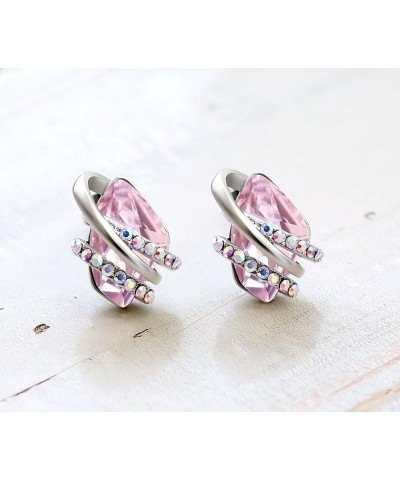 Wish Stone Stud Earrings with Birthstone Crystals, 18K Rose Gold Plated or Silver-tone 10-October Birthstone-Light Rosaline P...