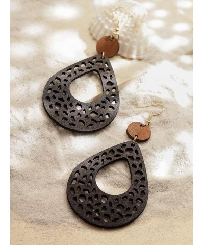 Vintage Boho Wooden Leather Cut-Out Dangle Drop Earrings with Wooden Accents, Bohemian Jewelry Gift for Women 5A $6.88 Earrings