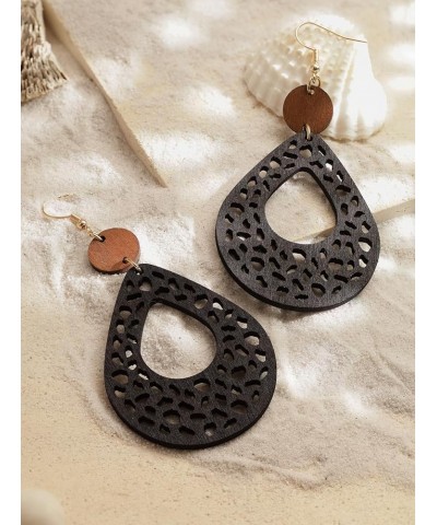 Vintage Boho Wooden Leather Cut-Out Dangle Drop Earrings with Wooden Accents, Bohemian Jewelry Gift for Women 5A $6.88 Earrings