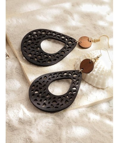 Vintage Boho Wooden Leather Cut-Out Dangle Drop Earrings with Wooden Accents, Bohemian Jewelry Gift for Women 5A $6.88 Earrings