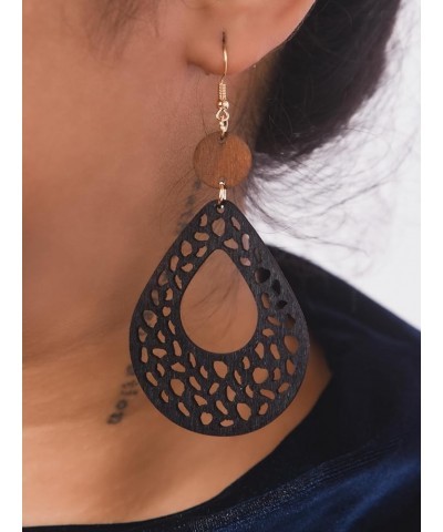 Vintage Boho Wooden Leather Cut-Out Dangle Drop Earrings with Wooden Accents, Bohemian Jewelry Gift for Women 5A $6.88 Earrings