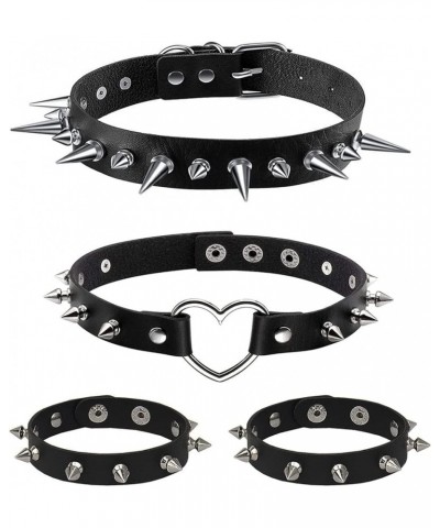 4 Pcs Punk Leather Necklace Bracelets for Women Gothic Spiker Studded Choker Necklace Wristband Bracelets for Halloween Cospl...