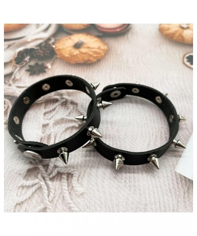 4 Pcs Punk Leather Necklace Bracelets for Women Gothic Spiker Studded Choker Necklace Wristband Bracelets for Halloween Cospl...