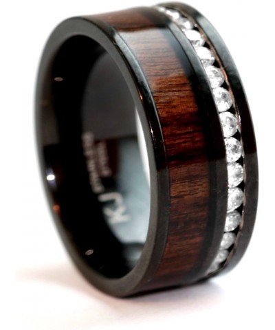 His & Hers Natural Koa Wood CZ 3 pcs Surgical Black Stainless Steel Engagement Wedding Rings set Size His 10, Hers 08 $64.93 ...