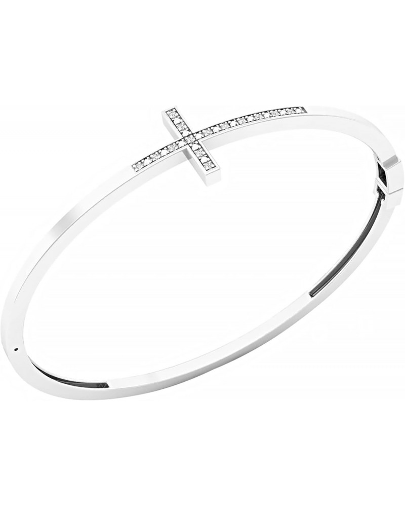 0.10 Carat (ctw) Round White Diamond Sideways Cross Bangle Bracelet for Women in 925 Sterling Silver $75.00 Bracelets