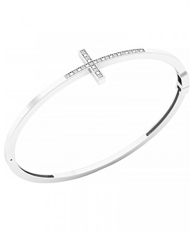 0.10 Carat (ctw) Round White Diamond Sideways Cross Bangle Bracelet for Women in 925 Sterling Silver $75.00 Bracelets