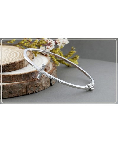 0.10 Carat (ctw) Round White Diamond Sideways Cross Bangle Bracelet for Women in 925 Sterling Silver $75.00 Bracelets