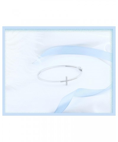 0.10 Carat (ctw) Round White Diamond Sideways Cross Bangle Bracelet for Women in 925 Sterling Silver $75.00 Bracelets