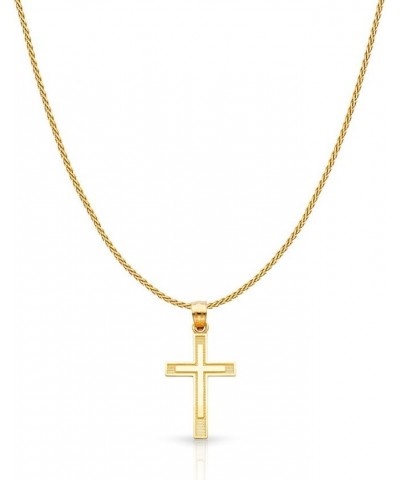 Real 14K Solid Gold Polished Cross Pendant Necklace With 0.9mm Wheat Chain in 16-24 Inches 24 Inches $96.40 Necklaces