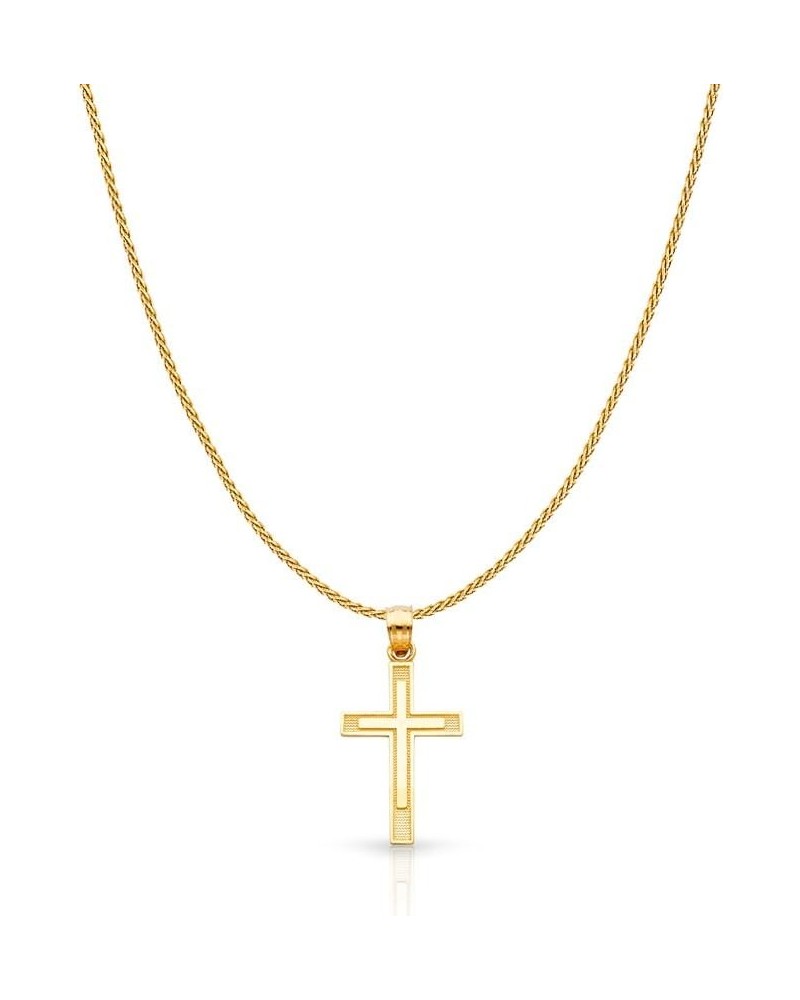 Real 14K Solid Gold Polished Cross Pendant Necklace With 0.9mm Wheat Chain in 16-24 Inches 24 Inches $96.40 Necklaces