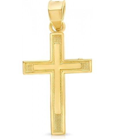 Real 14K Solid Gold Polished Cross Pendant Necklace With 0.9mm Wheat Chain in 16-24 Inches 24 Inches $96.40 Necklaces