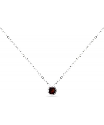 Sterling Silver 7mm Round Bezel Set Genuine Simulated Gemstone Solitaire Pendant Dainty Choker Necklace for Women Girls Jewel...